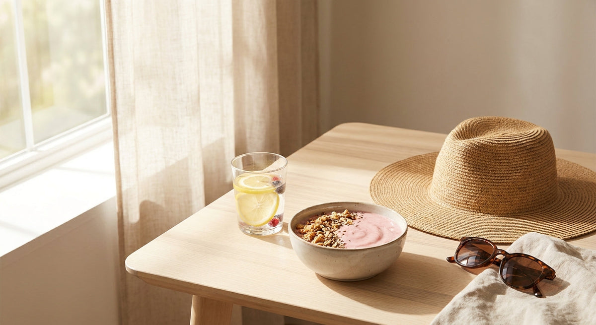 Nyári bőrápolás - smoothie, gyümölcs és kalap