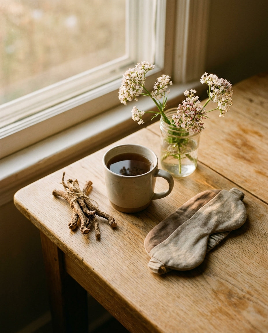 Macskagyökér (Valeriana officinalis) szárított gyökér és növény az alvás és nyugalom támogatásához