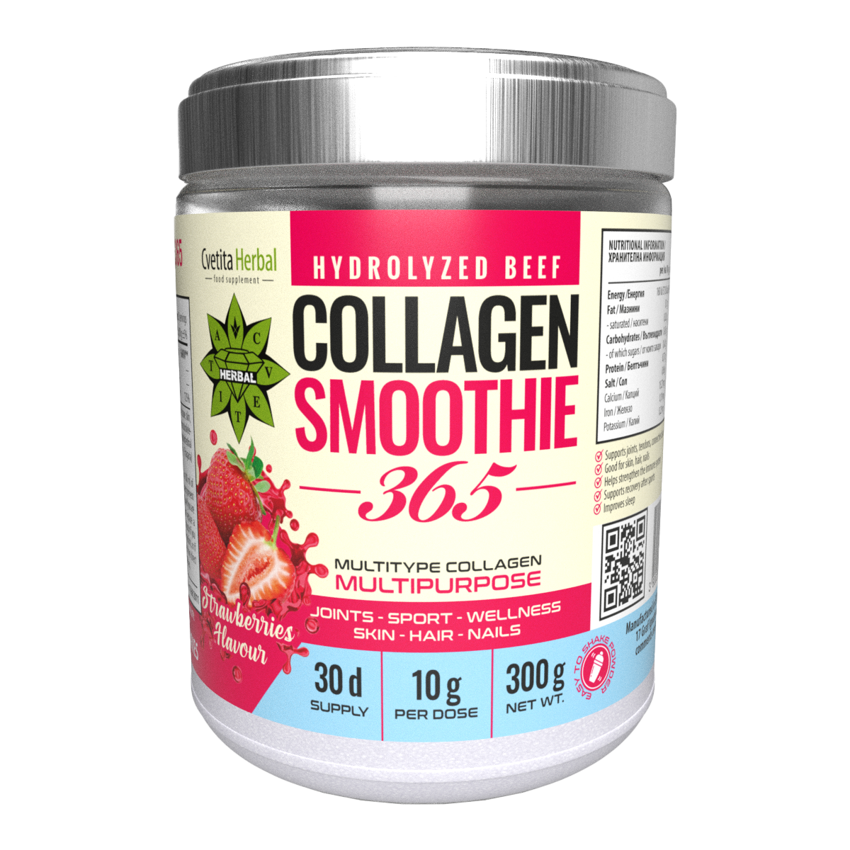 Kollagén Smoothie „Eper" – Collagen Smoothie 365 (300 g)