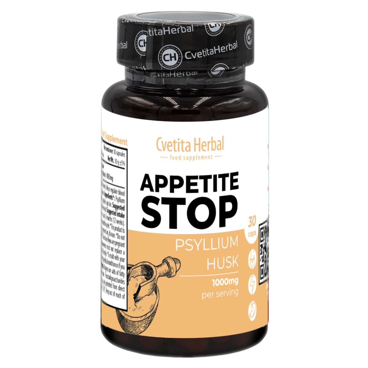 Almaecet "Fehér Útifűmag (Psyllium)" - Appetite Stop (30 caps. x 1000 mg)