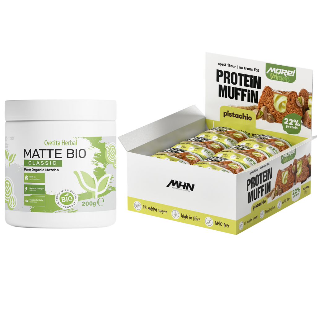 Matte Bio (BIO MATCHA LATTE) + Doboz pisztácia ízű fehérjés muffin MHN