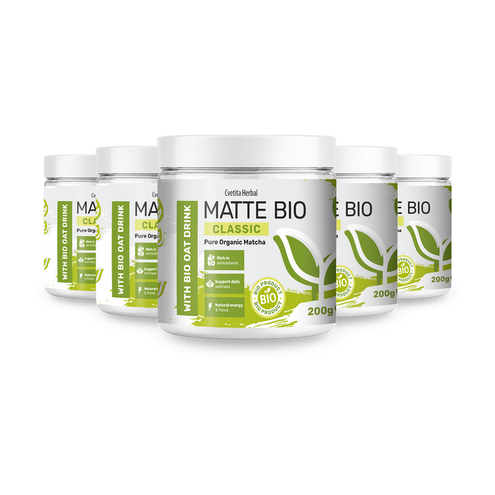 Matte Bio Classic 3+2 - akciós csomag öt 200 g-os bio matcha tégellyel