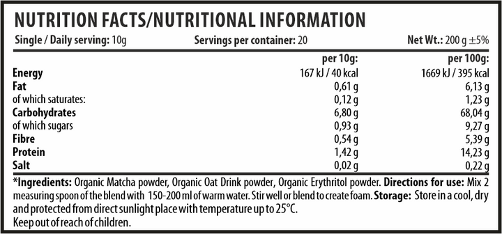 MATTE BIO CLASSIC - Nutrition facts / Nutritional information