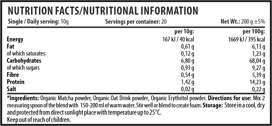 MATTE BIO CLASSIC - Nutrition facts / Nutritional information