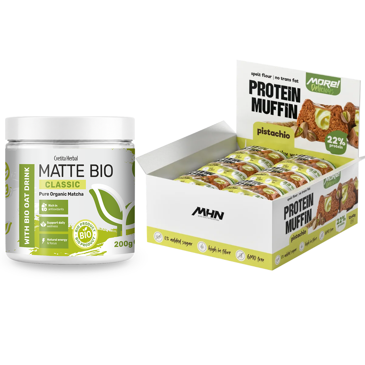 Matte Bio Classic és MHN pisztáciás fehérjemuffin - kombó csomag