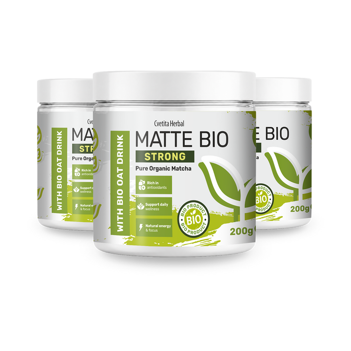 Matte Bio Strong 2+1 - akciós csomag három 200 g-os bio matcha tégellyel