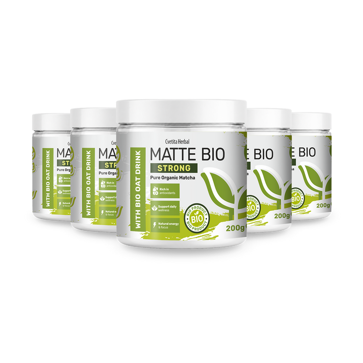 Matte Bio Strong 3+2 - akciós csomag öt 200 g-os bio matcha tégellyel