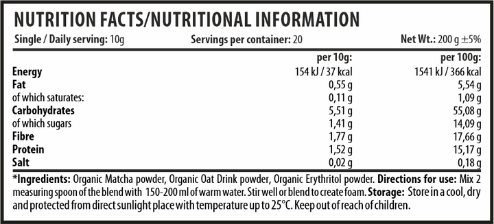 MATTE BIO STRONG - Nutrition facts / Nutritional information