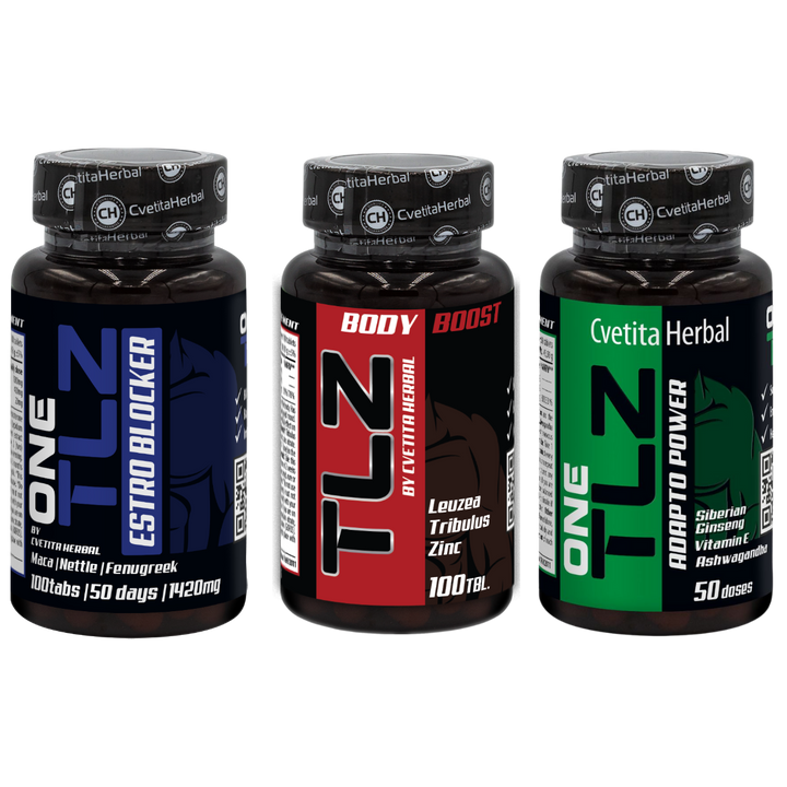 KOMBÓ CSOMAG: TLZ BODY BOOST 100 tabletta + TLZ ESTRO BLOCKER 100 tabletta + TLZ ADAPTO POWER 50 tabletta